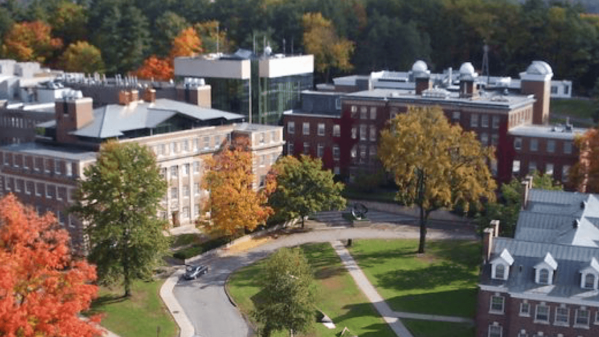 new england college drone shot of campus