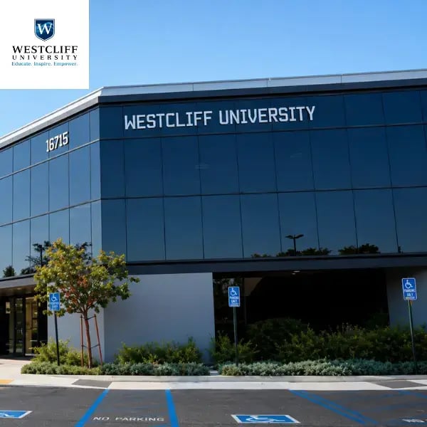 Westcliff University campus with logo